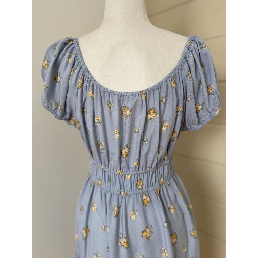 Ultra Flirt Junior's Floral Print Mini Ruched Dress M Blue Feminine Cottagecore - Picture 3 of 4